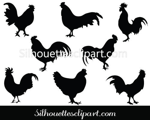 Rooster Silhouette Clip Art Pack   Silhouette Clip Art