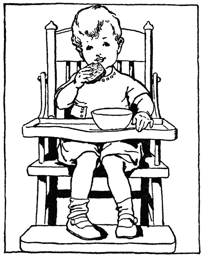 Toddler Eating In High Chair   Clipart Etc