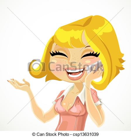 Vector   Cute Girl Talking On The Phone   Stock Illustration Royalty