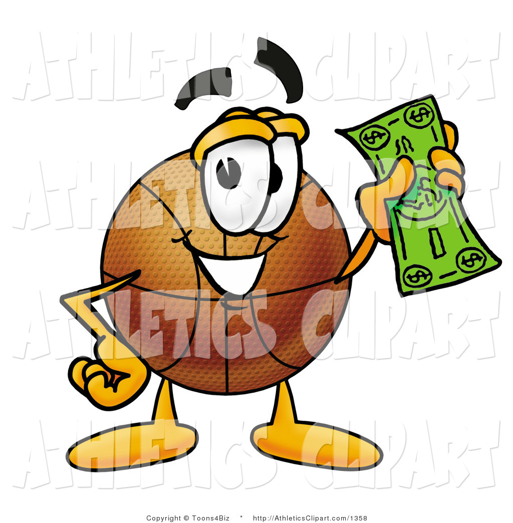     Basketball Mascot Cartoon Character Holding A Dollar Bill By Toons4biz
