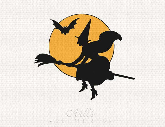 Black Bat Silhouette Against Orange Moon  Printable Halloween Clipart