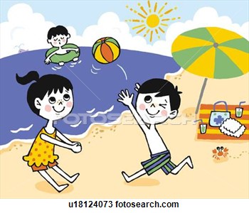 Children Playing At The Beach Painting Illustration Illustrative