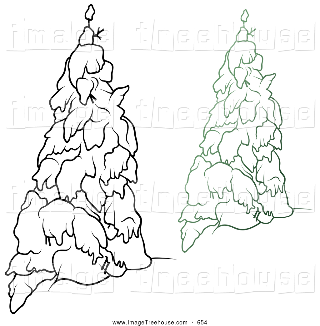 Clipart Of Black And White And Colored Snow Flocked Evergreen Trees By