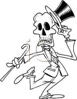 Dancing Skeleton With A Top Hat   Royalty Free Clip Art Illustration
