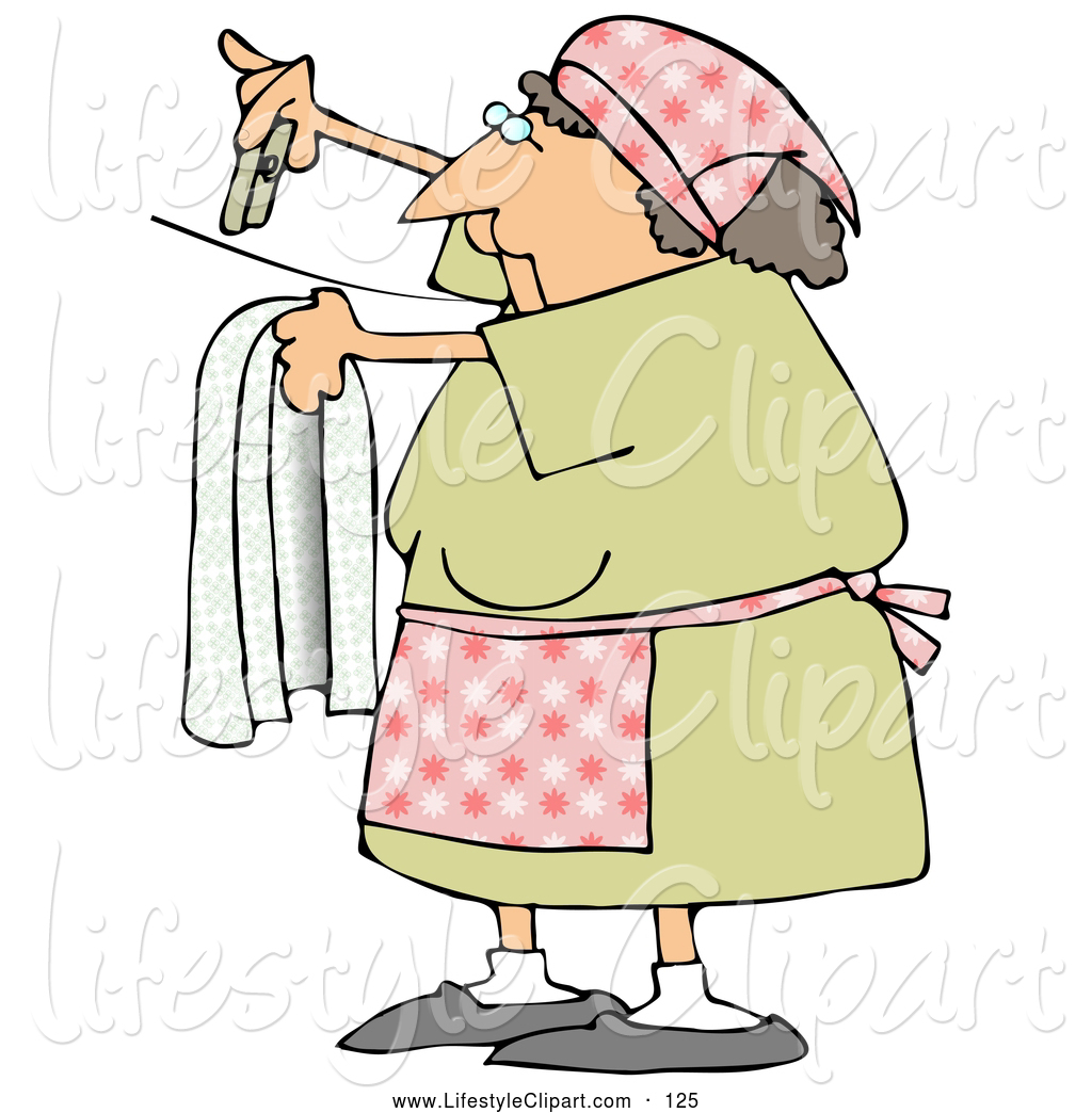 Preview  Lifestyle Clipart Of A Woman Hanging Clothes On An Outdoor    