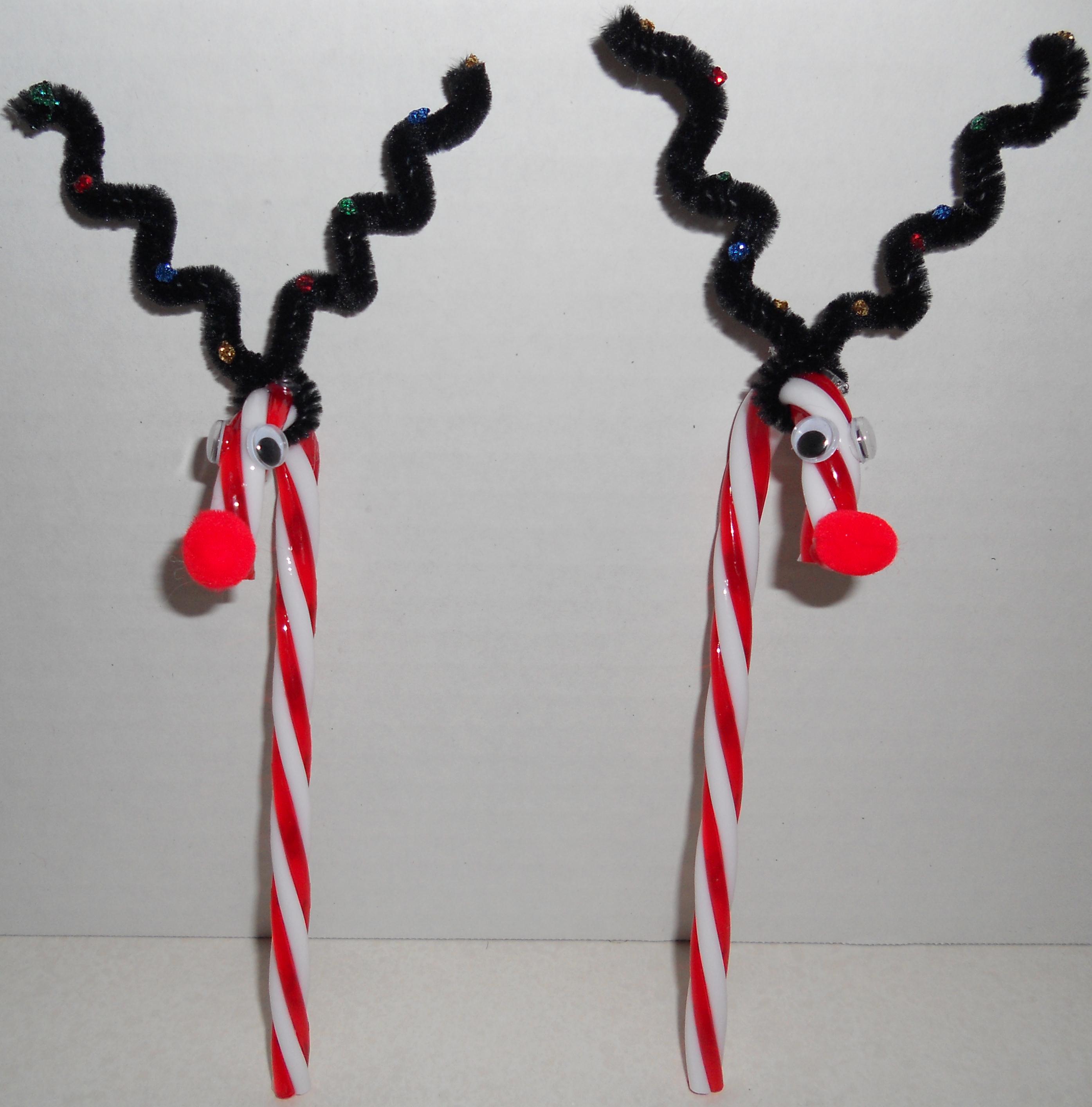 Set Of 2 Reindeer Red   White Candy Cane Handmade Christmas Tree