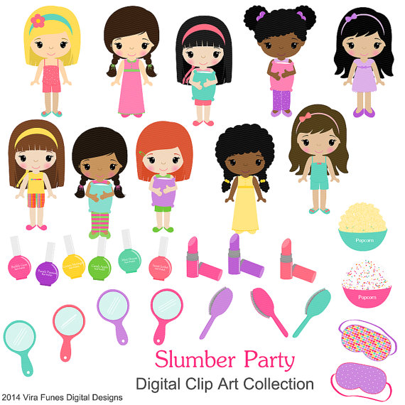 Slumber Party Girls Children Digital Clipart Clip Art Collection