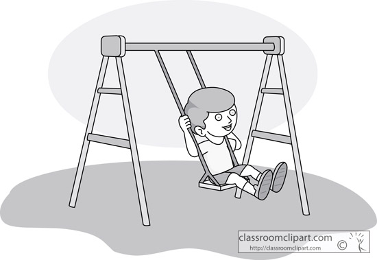 White Clipart  Girl On A Playground Swing Set Gray   Classroom Clipart