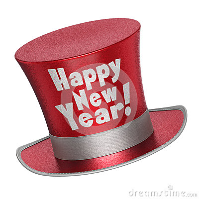 3d Render Of A Red Happy New Year Top Hat With Shiny Metallic Flakes    