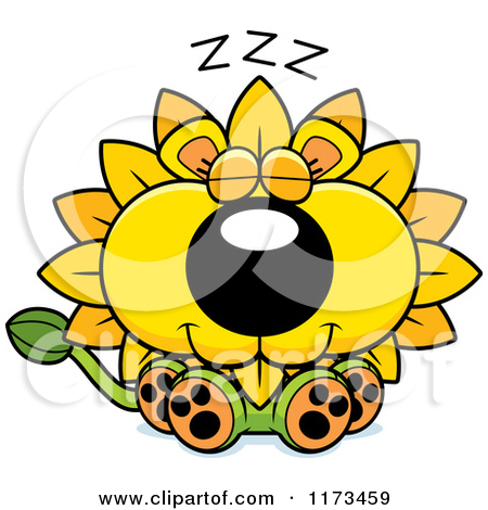 Cartoon Of A Sleeping Dandelion Flower Lion Mascot   Royalty Free    