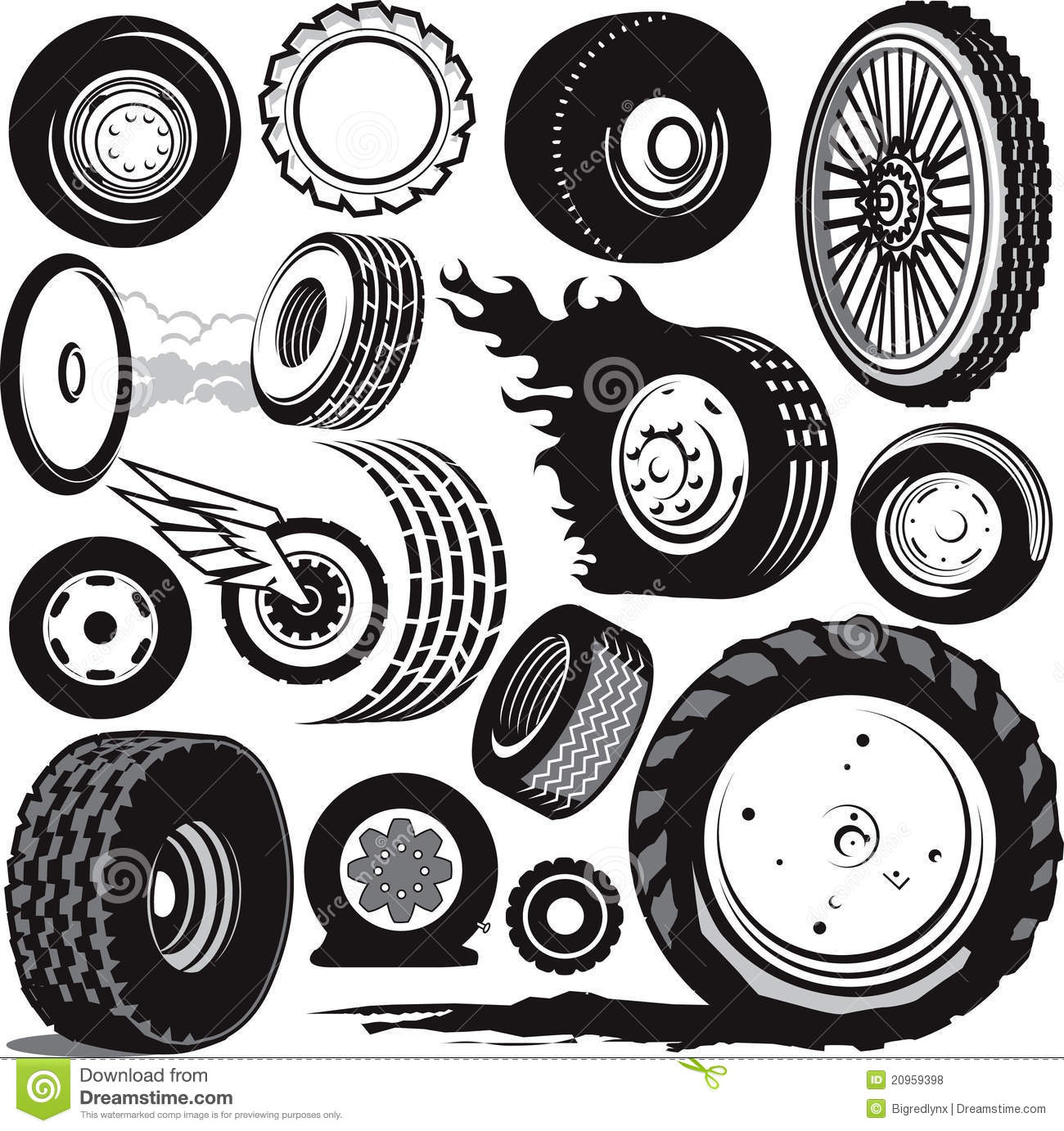 Clip Art Collection Of Various Tires And Wheels