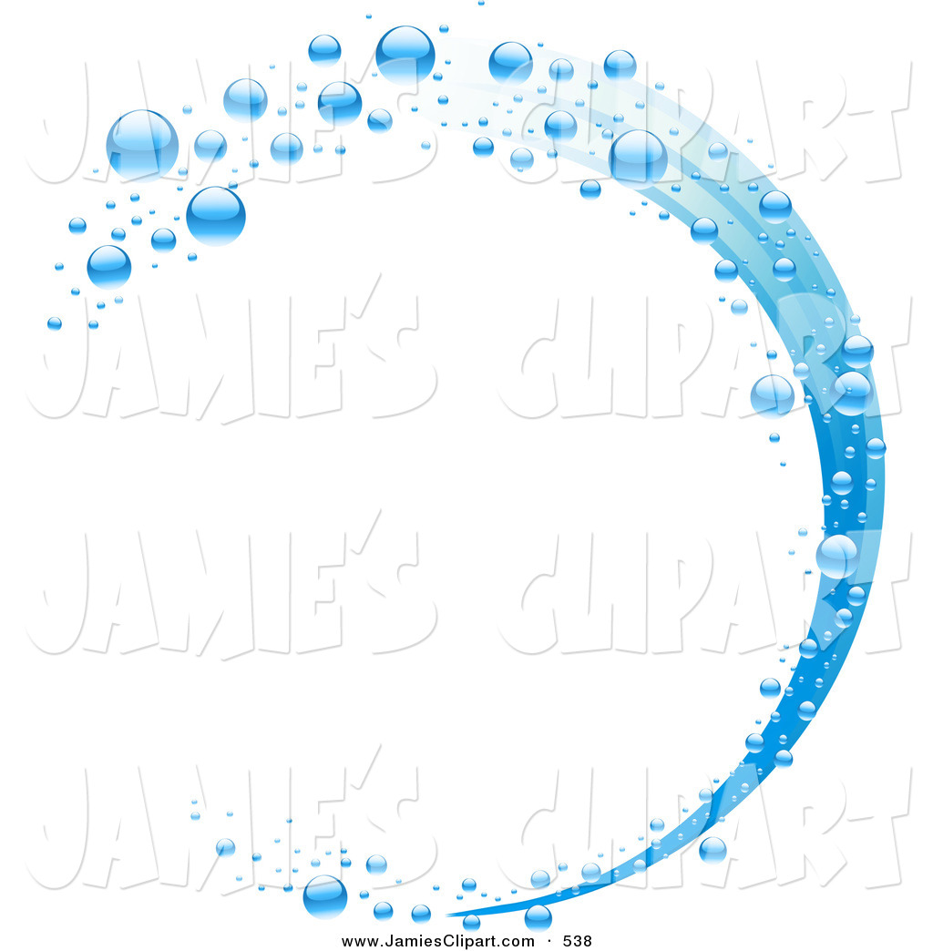 Clip Art Of A Wave Of Blue Water And Bubbles Over A Solid White