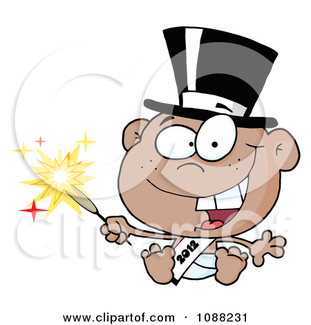 Clipart Black New Year 2012 Baby Wearing A Top Hat And Holding A