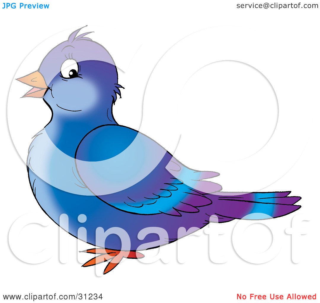 Clipart Illustration Of A Cute Blue And Purple Pigeon Bird In Profile