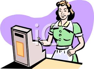 Clipart Image Of A Waitress At A Cash Register