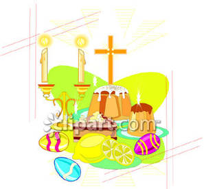 Easter Sunday Morning Table Display   Royalty Free Clipart Picture