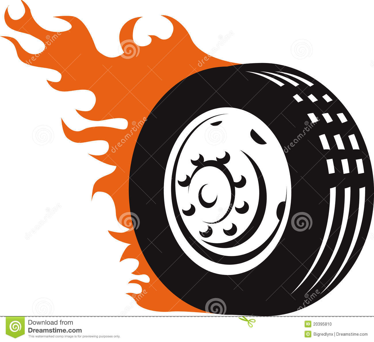 Fiery Racing Tire Stock Photo   Image  20395810