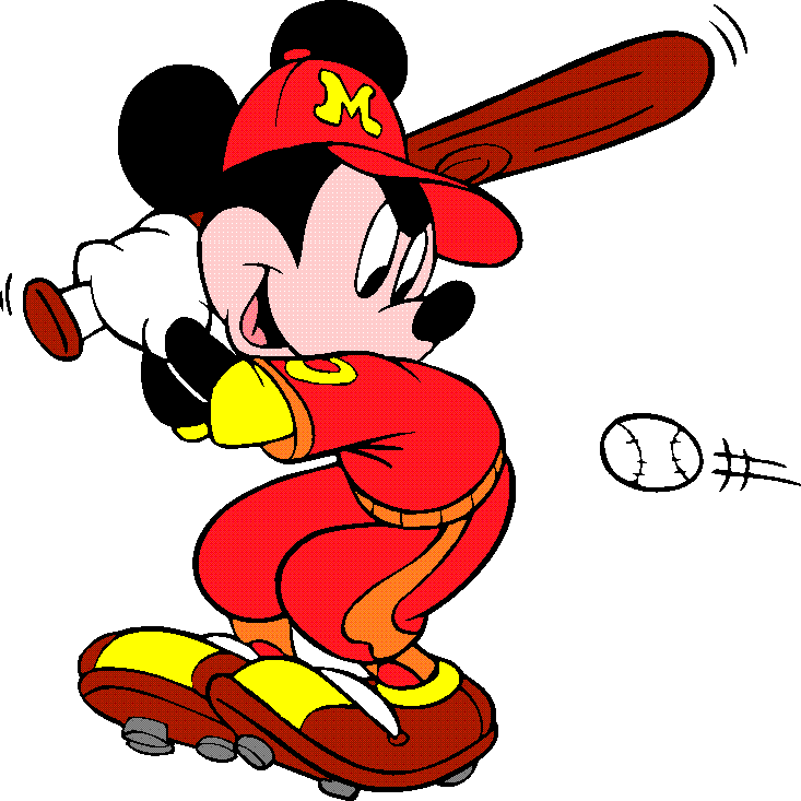 Free Colorful Sports Clipart Featuring Mickey Mouse At Bat  Click To