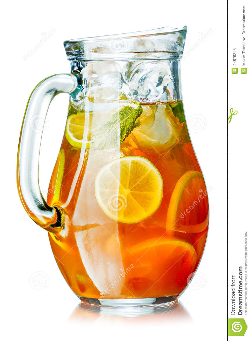 Iced Tea In The Pitcher  Jug Of Cold Iced Drink With Lemon And Mint
