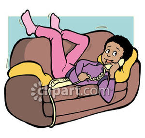 Lying On A Couch Talking On The Phone Royalty Free Clipart Picture