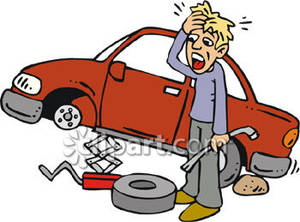 Man Changing A Flat Tire On A Car Royalty Free Clipart Picture