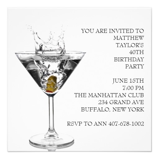 Modern Crisp Cold Martini Glass And Olive Man S 40th Birthday Party