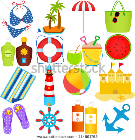 Of Cute Vector Icons   Beach In The Summer Theme Isolated On White