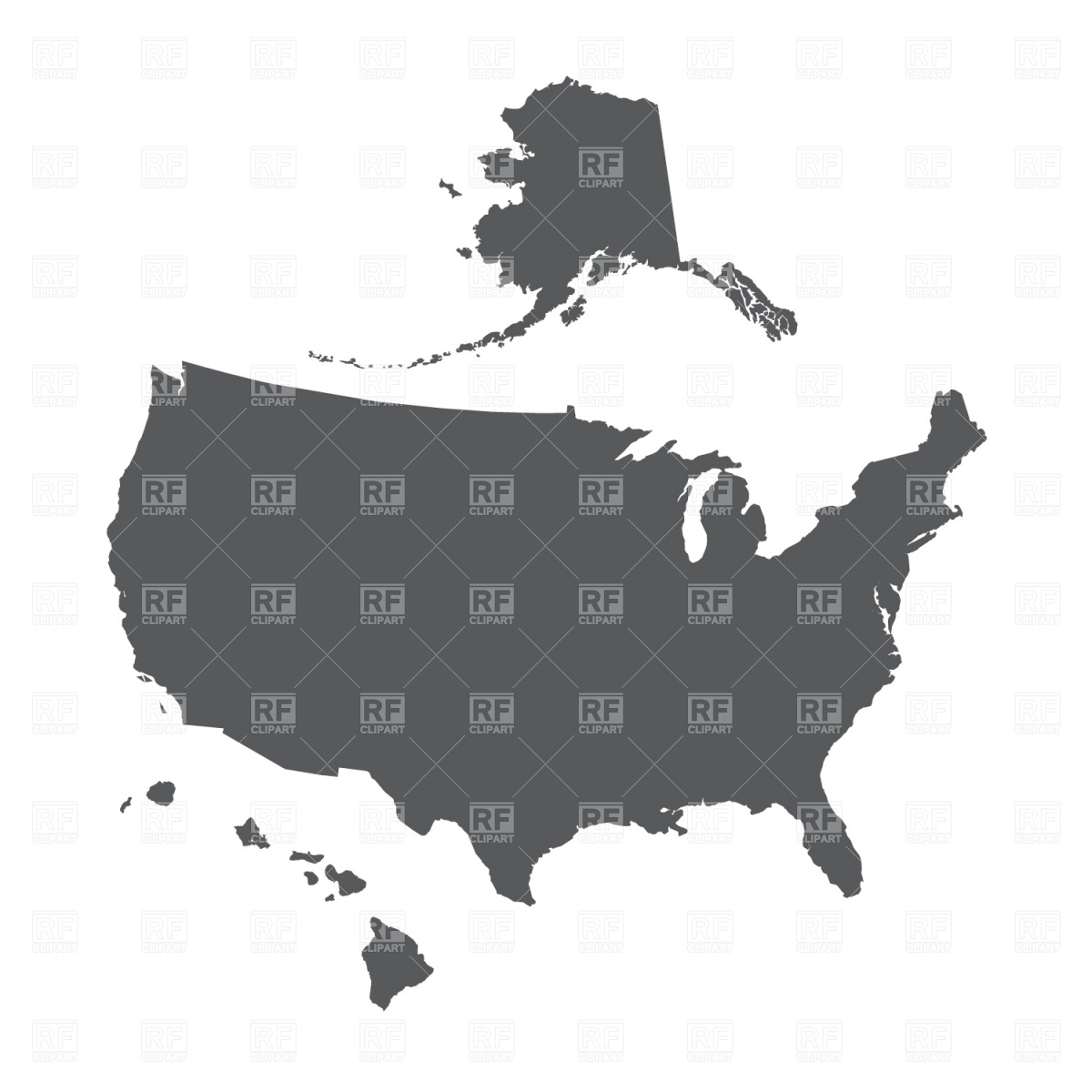 Usa Map Outline With Alaska And Hawaii Download Royalty Free Vector