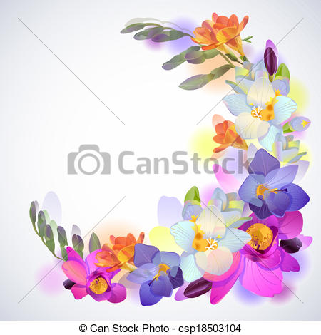 Vector Clipart Of Greeting Square Background With Freesia Flowers    