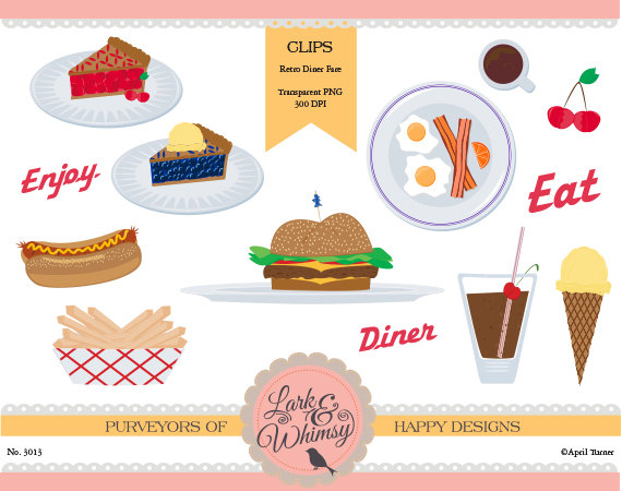 American Diner Food Clipart   Digital Scrapbook   Clip Art   Food