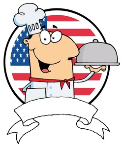 American Food Clipart Image   The American Flag Behind A Smiling Chef
