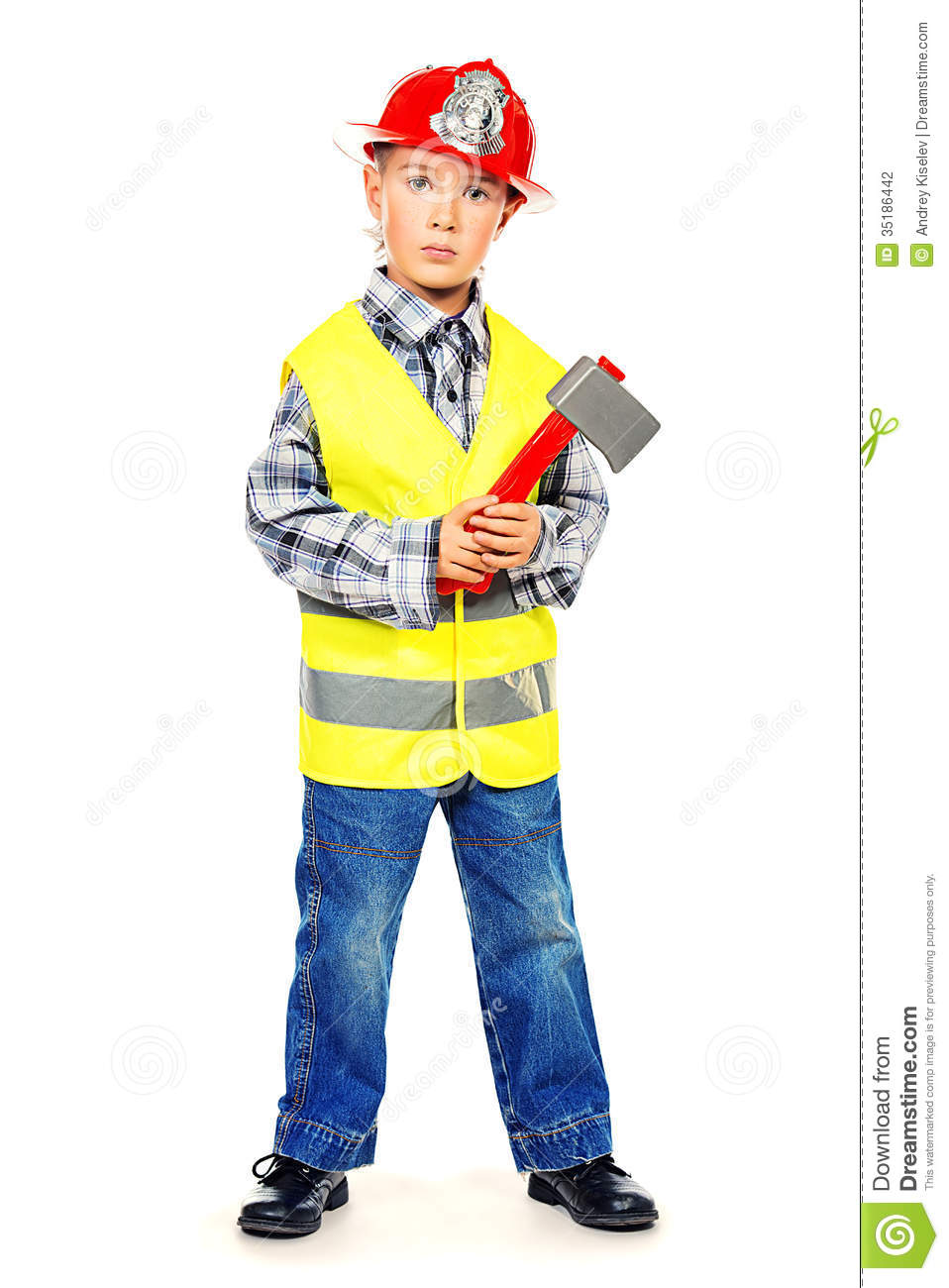 Boy Playing Fireman  Different Occupations  Isolated Over White