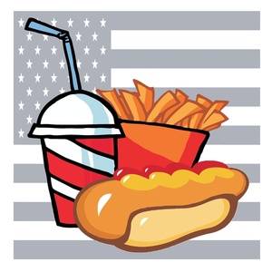 Clip Art Image  American Flag And Fast Food Hot Dog Fries And A Coke