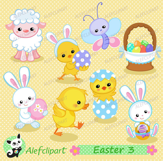 Clipart Easter Spring Bunny Lamb Duck Chicks  Digital Clipart    