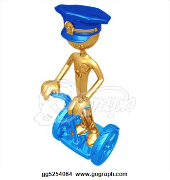 Clipart   Golden Police Officer On Electric Scooter  Stock