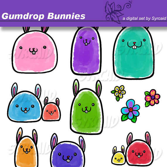 Gumdrop Bunnies Clipart   Bottlecap Set By Syrcaid On Etsy