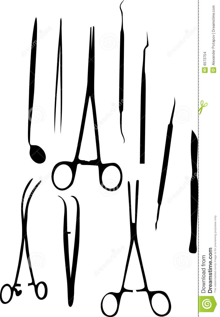Illustration With Dental Tools Silhouettes