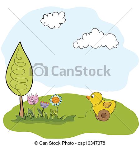 Of Spring Greeting Card With Duck Toy Csp10347378   Search Clipart    
