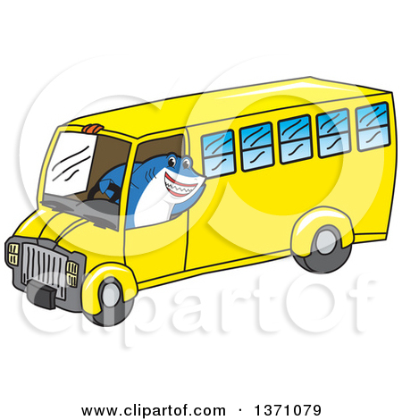 Shark School Mascot Character Driving A School Bus