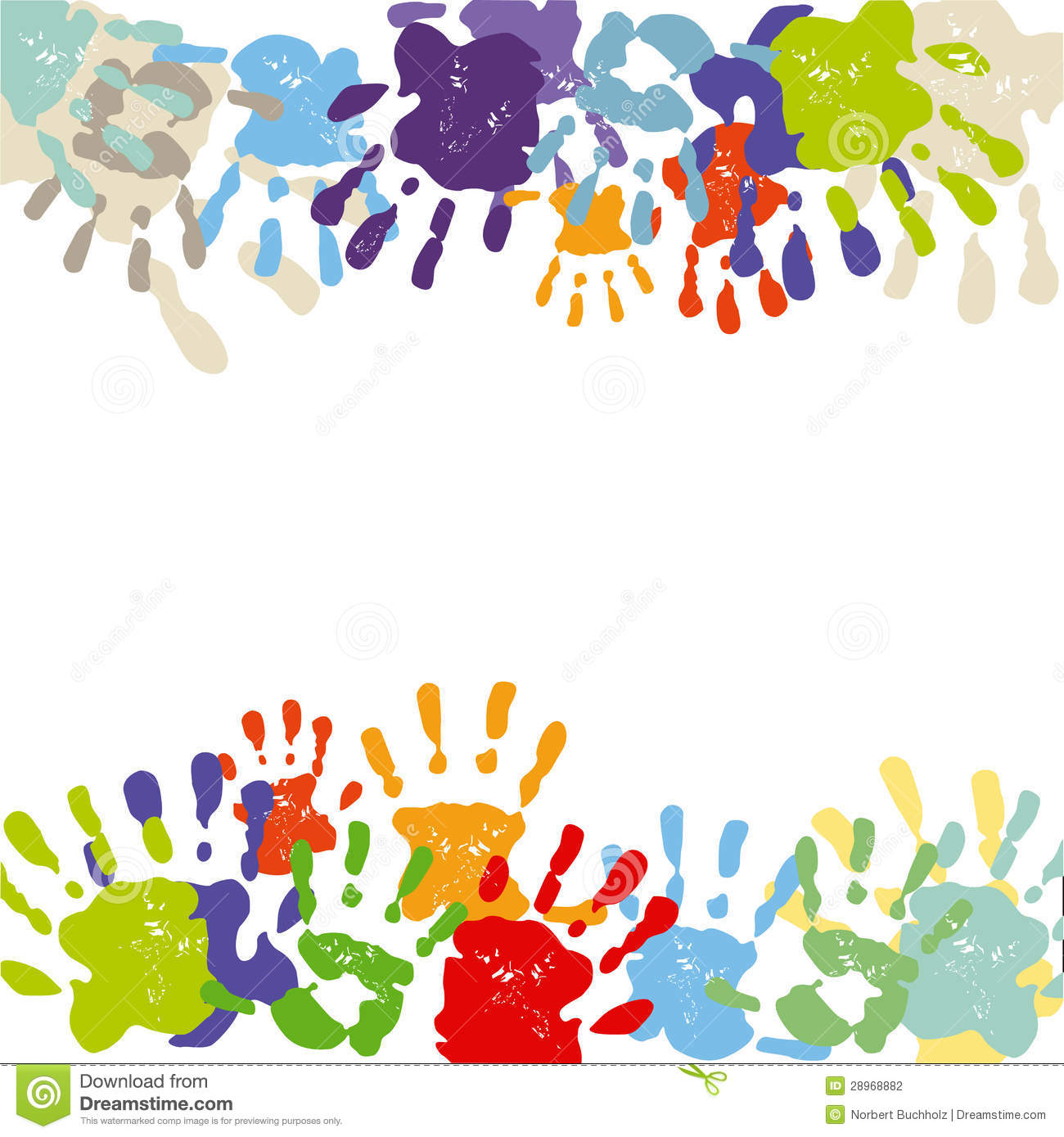 Abstract Colorful Hand Print Border Or Frame On White Background With