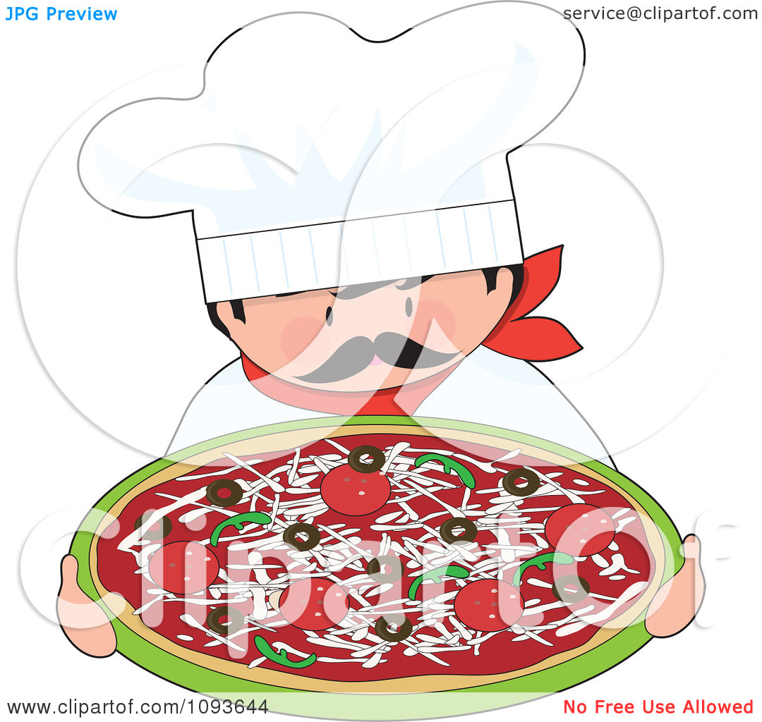 Clipart Itialian Chef Holding A Supreme Pizza   Royalty Free Vector