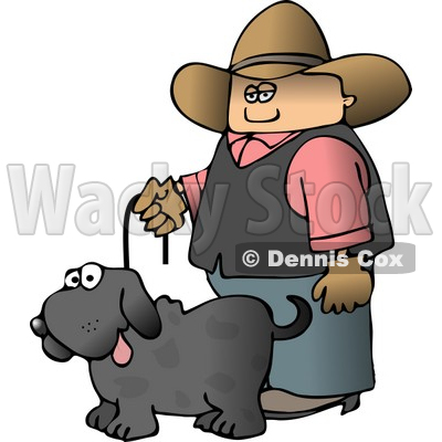 Cowboy Walking Pet Dog On A Leash Clipart   Djart  4354