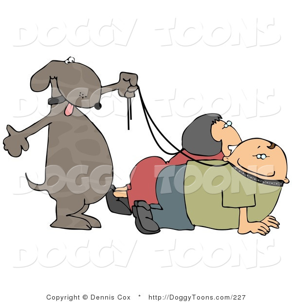 Doggy Clipart Of A Happy Dog Walking His Pet Owners On Leashes