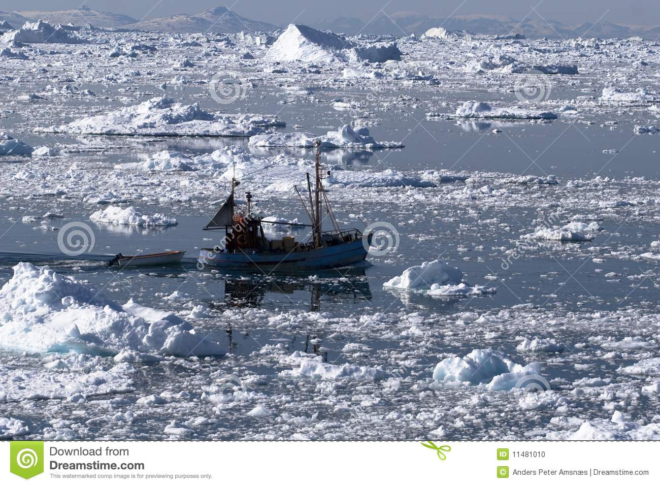 Fishing Boat Going Through The Icy Waters Of Ilulissat Greenland 