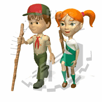 Girl Boy Scout Hiking Animated Clipart