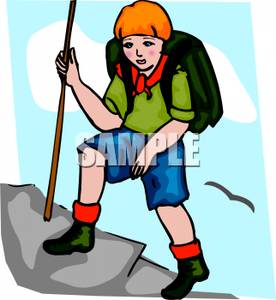 Girl Hiking Up A Hill   Royalty Free Clipart Picture
