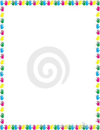 Illustrated Border Or Frame Of Colorful Childlike Style Hand Prints On