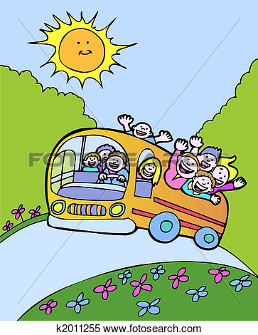 Karikatur Von Leute Reiten A Bus Und Winkende Auf A Sch N