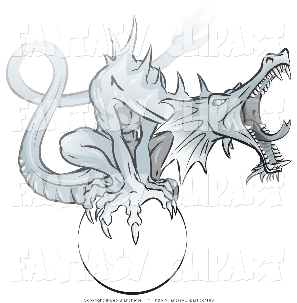 Larger Preview  Clip Art Of A Mad Grey Dragon Perching On A White Orb    