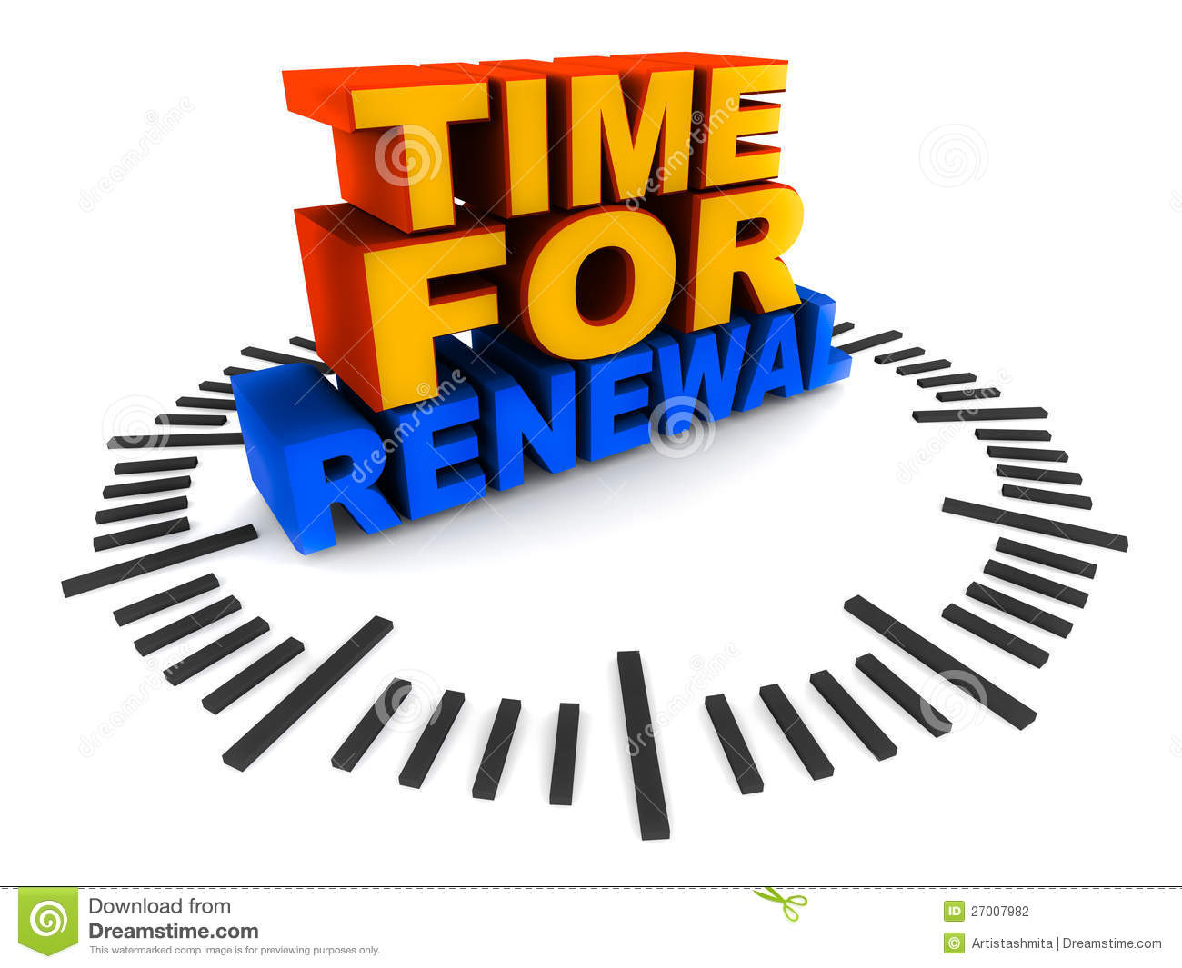 Renewal Time On A Clock Dial Floor White Background Renewal Of    